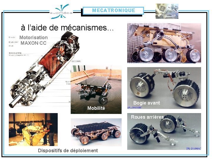 MECATRONIQUE à l’aide de mécanismes… Motorisation MAXON CC Bogie avant Mobilité Roues arrières plié