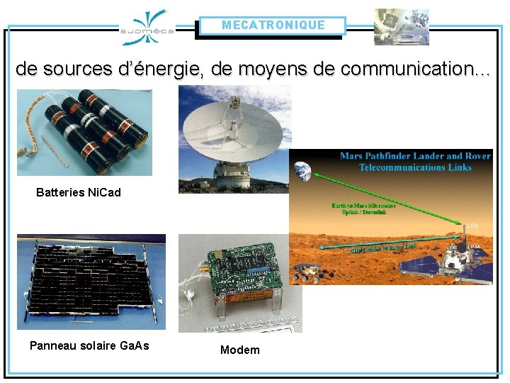 MECATRONIQUE de sources d’énergie, de moyens de communication… Batteries Ni. Cad Panneau solaire Ga.