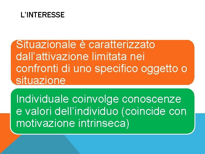 L’INTERESSE Situazionale è caratterizzato dall’attivazione limitata nei confronti di uno specifico oggetto o situazione