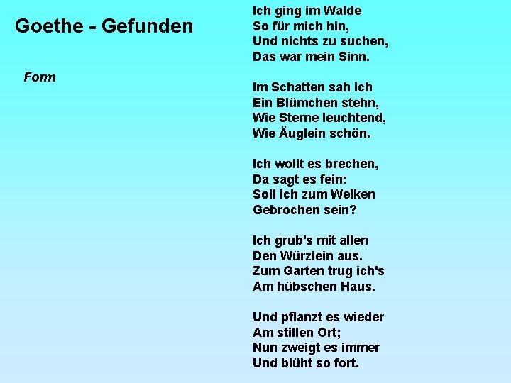 Goethe - Gefunden Form Ich ging im Walde So für mich hin, Und nichts