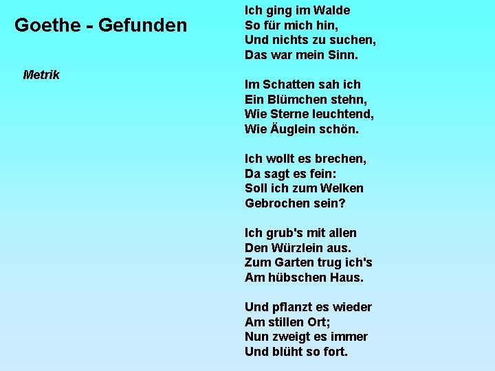 Goethe - Gefunden Metrik Ich ging im Walde So für mich hin, Und nichts