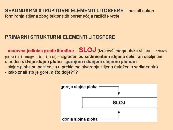 SEKUNDARNI STRUKTURNI ELEMENTI LITOSFERE – nastali nakon formiranja stijena zbog tektonskih poremećaja različite vrste