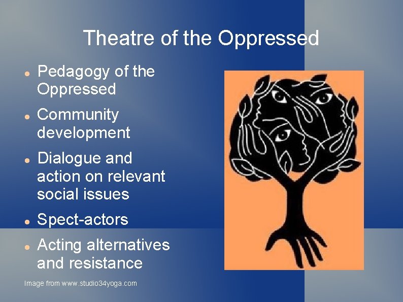 Theatre of the Oppressed Pedagogy of the Oppressed Community development Dialogue and action on