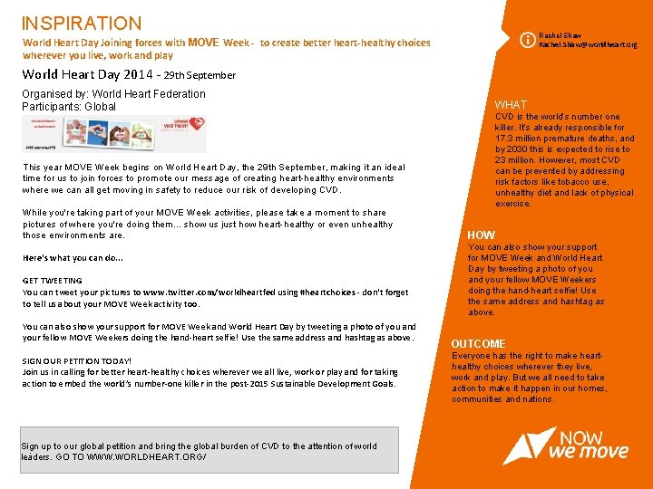 INSPIRATION Rachel Shaw World Heart Day Joining forces with MOVE Week - to create