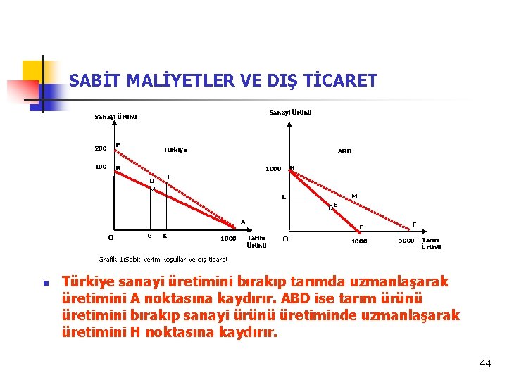 SABİT MALİYETLER VE DIŞ TİCARET Sanayi Ürünü 200 F 100 B Türkiye ABD H