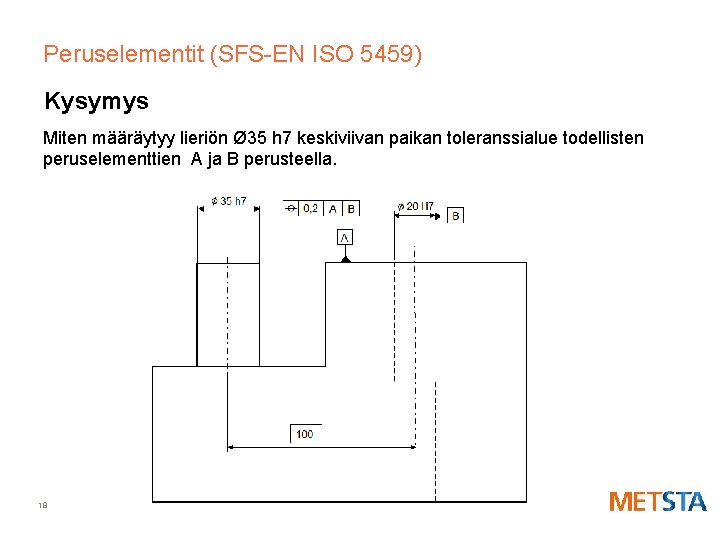 Peruselementit (SFS-EN ISO 5459) Kysymys Miten määräytyy lieriön Ø 35 h 7 keskiviivan paikan