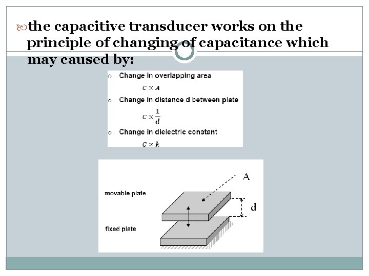  the capacitive transducer works on the principle of changing of capacitance which may