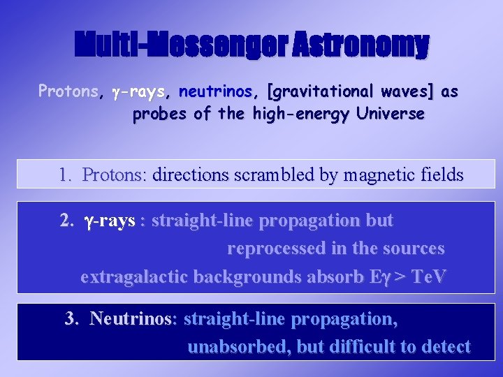 Multi-Messenger Astronomy Protons, -rays, neutrinos, [gravitational waves] as probes of the high-energy Universe 1.