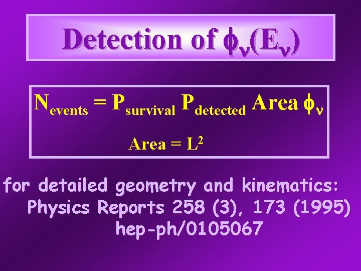 Detection of n(En) Nevents = Psurvival Pdetected Area n Area = L 2 for