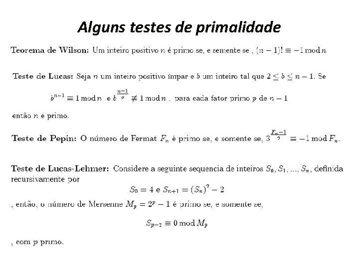 Alguns testes de primalidade 
