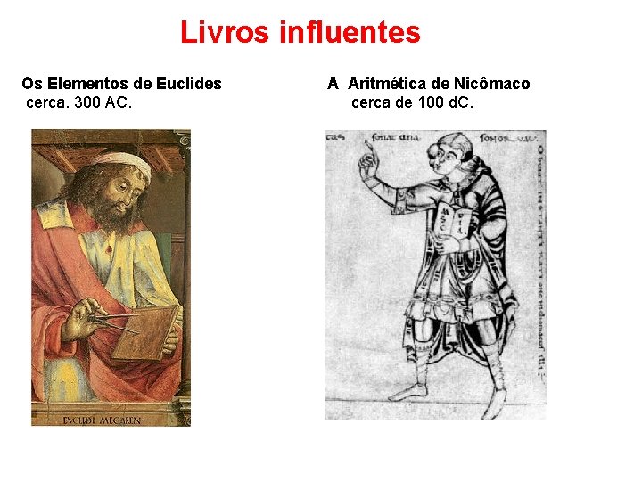 Livros influentes Os Elementos de Euclides cerca. 300 AC. A Aritmética de Nicômaco cerca