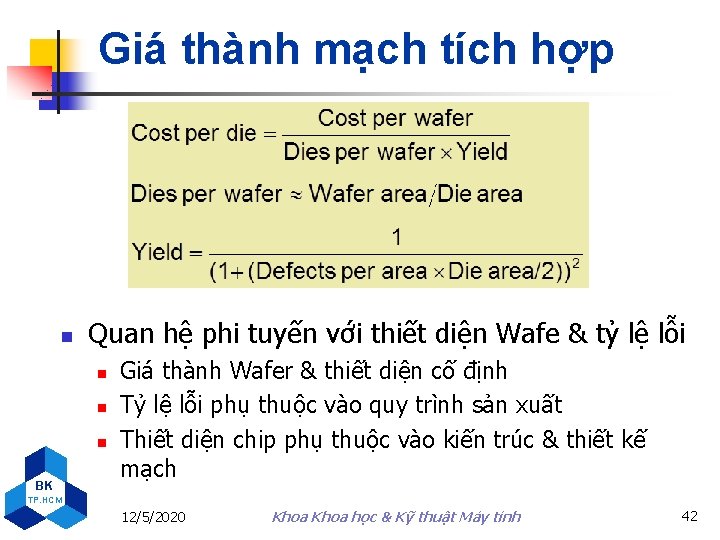 Giá thành mạch tích hợp n Quan hệ phi tuyến với thiết diện Wafe