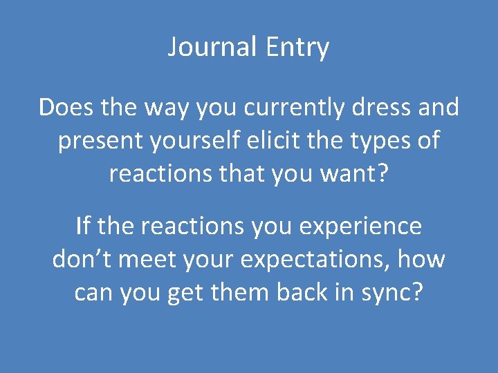 Journal Entry Does the way you currently dress and present yourself elicit the types