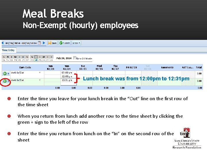 Meal Breaks Non-Exempt (hourly) employees Lunch break was from 12: 00 pm to 12: