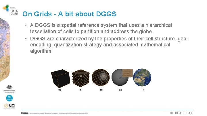 On Grids - A bit about DGGS • A DGGS is a spatial reference On Grids - A bit about DGGS • A DGGS is a spatial reference