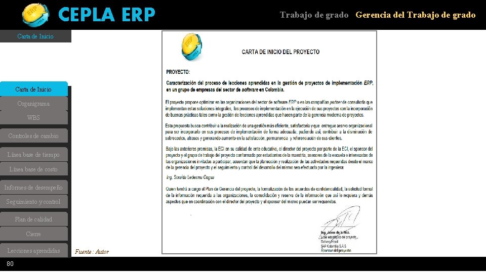 CEPLA ERP Trabajo de grado Gerencia del Trabajo de grado Carta de Inicio Organigrama