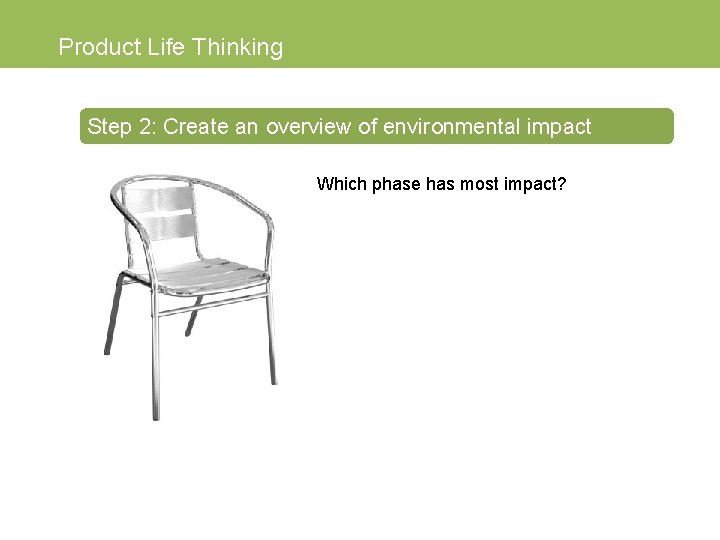 Product Life Thinking Step 2: Create an overview of environmental impact Which phase has