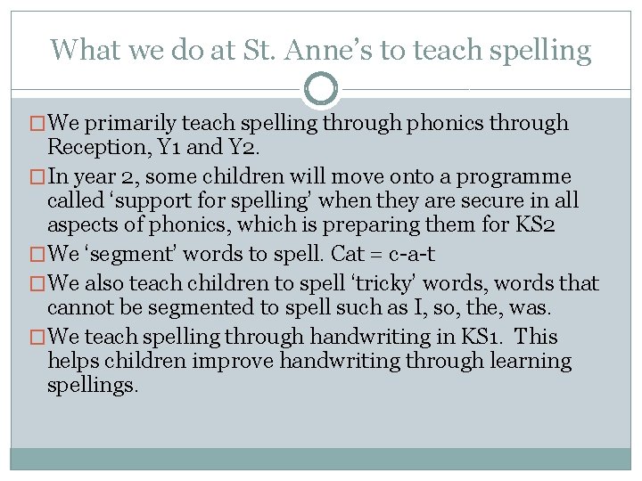 What we do at St. Anne’s to teach spelling �We primarily teach spelling through