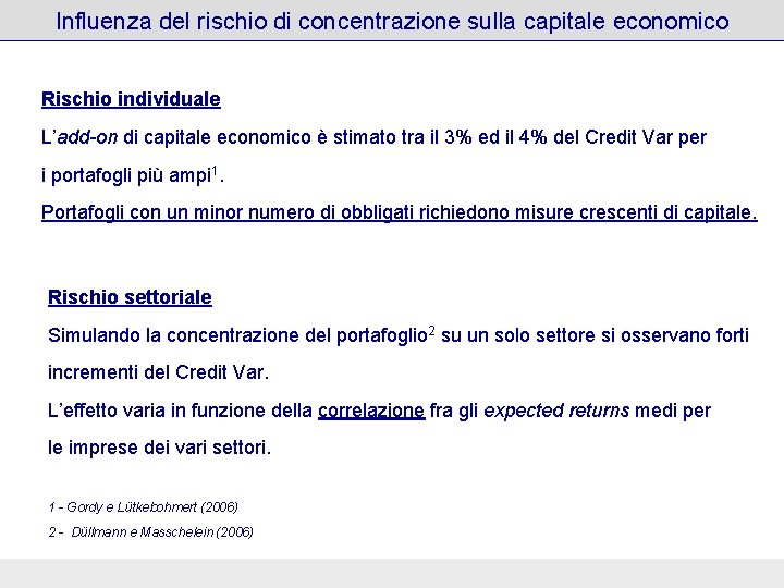 Influenza del rischio di concentrazione sulla capitale economico Rischio individuale L’add-on di capitale economico