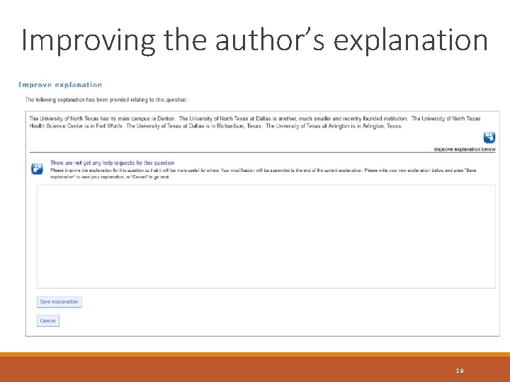 Improving the author’s explanation 19 