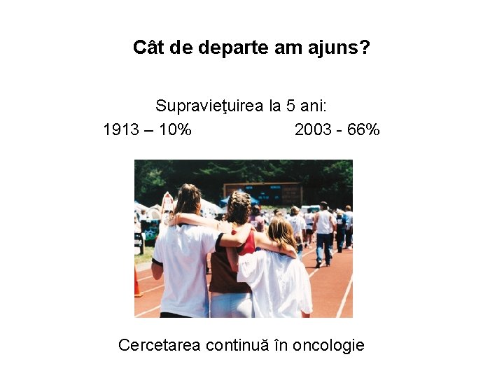 Cât de departe am ajuns? Supravieţuirea la 5 ani: 1913 – 10% 2003 -