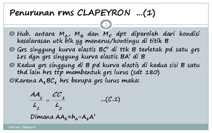 Penurunan rms CLAPEYRON …(1) 3 ☺ Hub. antara MA, MB dan MC dpt diperoleh