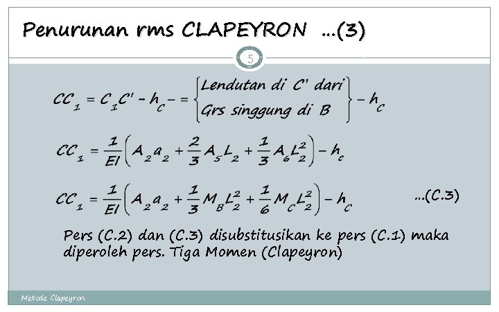 Penurunan rms CLAPEYRON …(3) 5 …(C. 3) Pers (C. 2) dan (C. 3) disubstitusikan