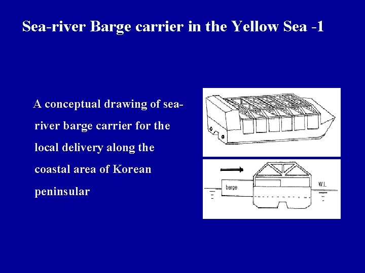 Sea-river Barge carrier in the Yellow Sea -1 A conceptual drawing of seariver barge