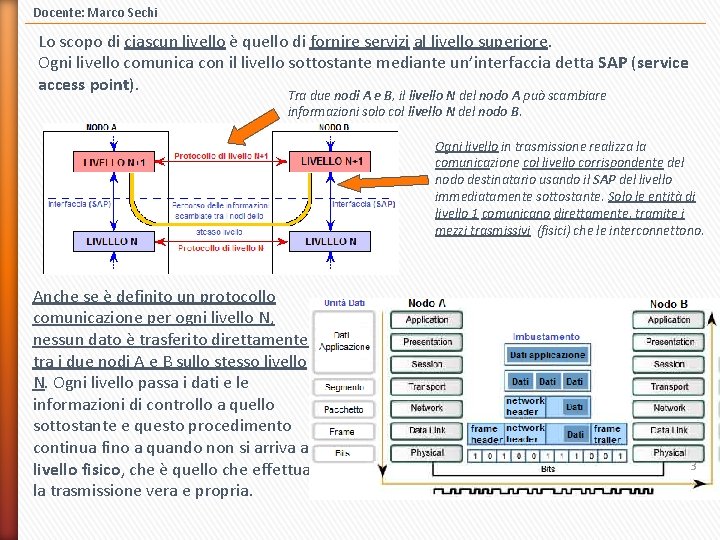 Docente: Marco Sechi Lo scopo di ciascun livello è quello di fornire servizi al