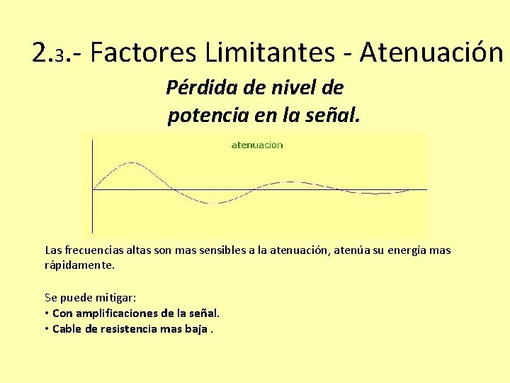 2. 3. - Factores Limitantes - Atenuación Pérdida de nivel de potencia en la 2. 3. - Factores Limitantes - Atenuación Pérdida de nivel de potencia en la