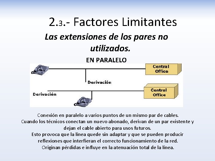 2. 3. - Factores Limitantes Las extensiones de los pares no utilizados. EN PARALELO 2. 3. - Factores Limitantes Las extensiones de los pares no utilizados. EN PARALELO