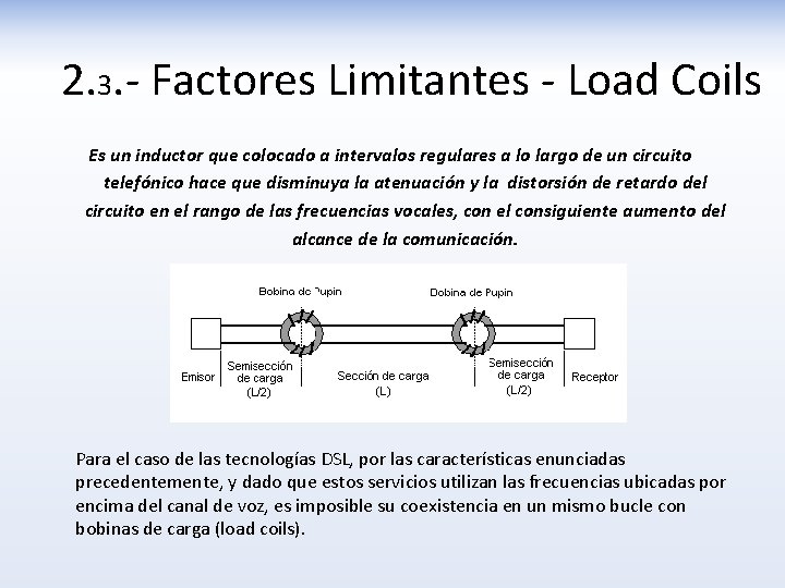 2. 3. - Factores Limitantes - Load Coils Es un inductor que colocado a 2. 3. - Factores Limitantes - Load Coils Es un inductor que colocado a