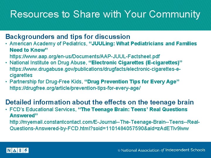 Resources to Share with Your Community Backgrounders and tips for discussion • American Academy