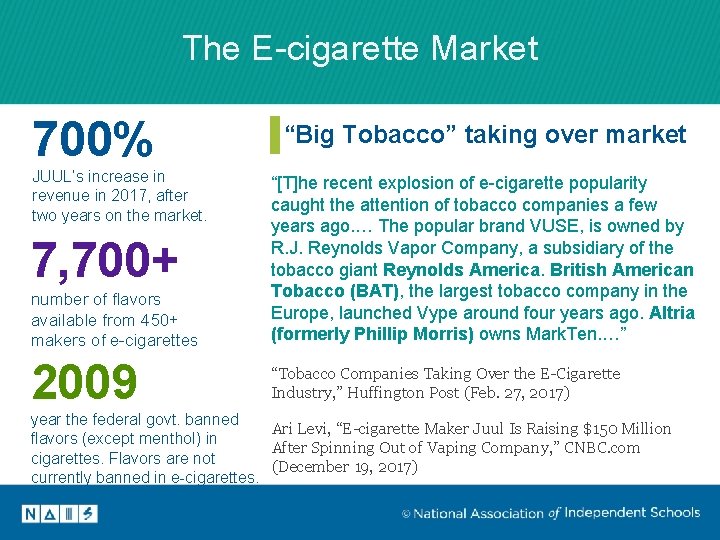 The E-cigarette Market 700% JUUL’s increase in revenue in 2017, after two years on