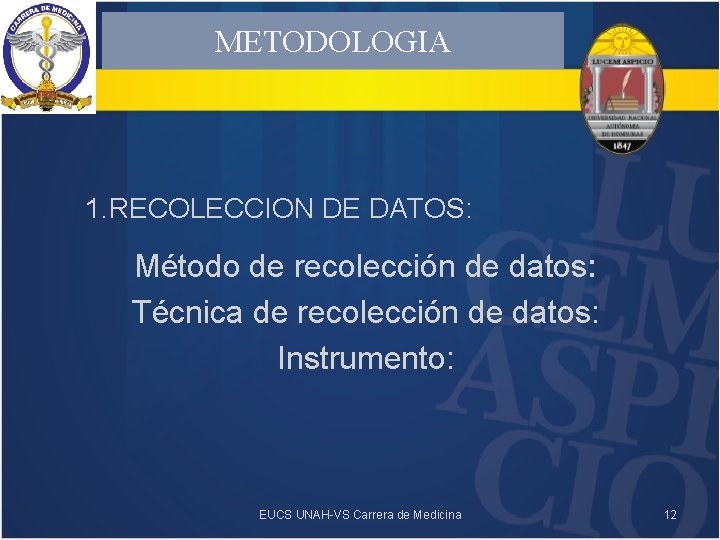 METODOLOGIA 1. RECOLECCION DE DATOS: Método de recolección de datos: Técnica de recolección de