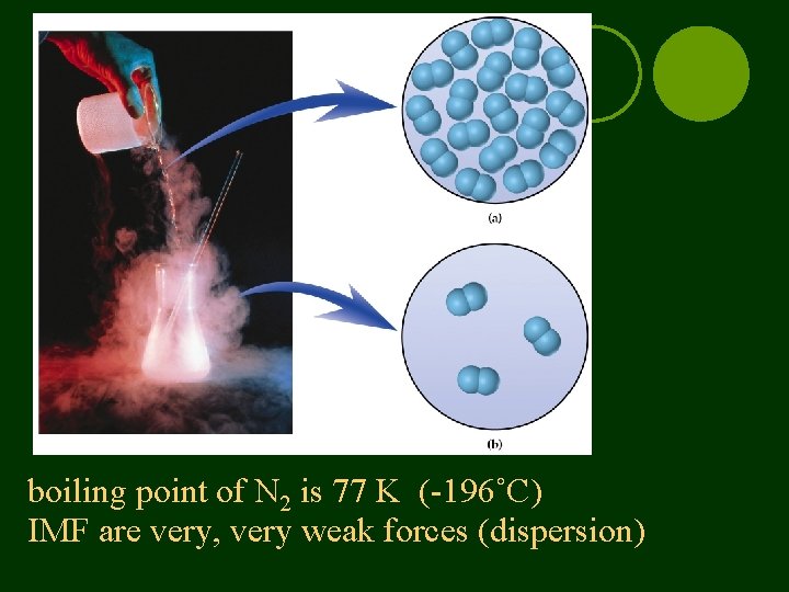 boiling point of N 2 is 77 K (-196˚C) IMF are very, very weak