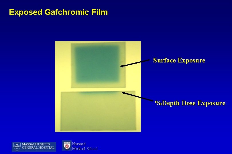 Exposed Gafchromic Film Surface Exposure %Depth Dose Exposure Harvard Medical School 