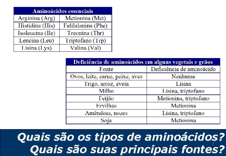 Quais são os tipos de aminoácidos? Quais são suas principais fontes? 7 Quais são os tipos de aminoácidos? Quais são suas principais fontes? 7