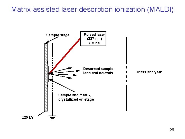 Matrix-assisted laser desorption ionization (MALDI) Sample stage Pulsed laser (337 nm) 3. 5 ns
