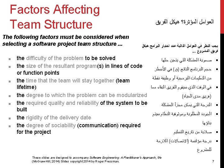 Factors Affecting Team Structure The following factors must be considered when selecting a software