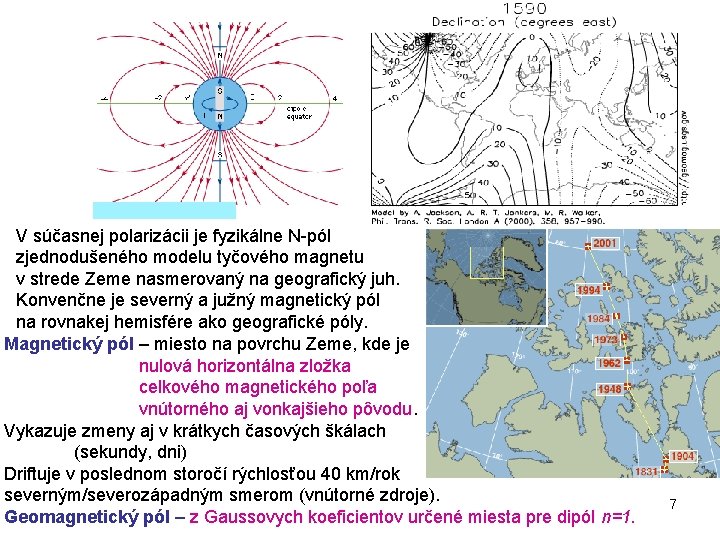 V súčasnej polarizácii je fyzikálne N-pól zjednodušeného modelu tyčového magnetu v strede Zeme nasmerovaný