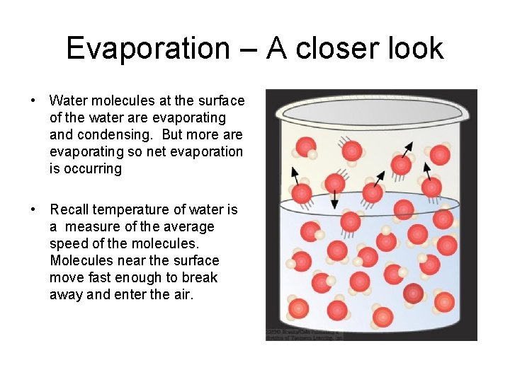 Evaporation – A closer look • Water molecules at the surface of the water