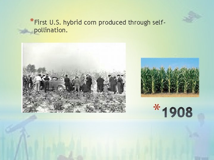 *First U. S. hybrid corn produced through selfpollination. * 