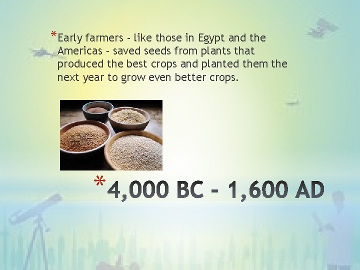 *Early farmers - like those in Egypt and the Americas - saved seeds from