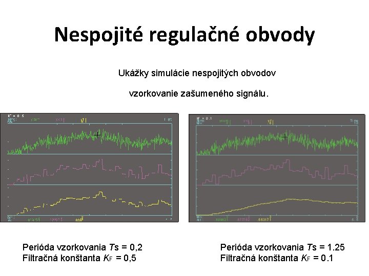 Nespojité regulačné obvody Ukážky simulácie nespojitých obvodov vzorkovanie zašumeného signálu. Perióda vzorkovania Ts =