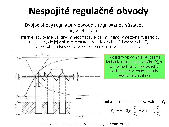 Nespojité regulačné obvody Dvojpolohový regulátor v obvode s regulovanou sústavou vyššieho radu Kmitanie regulovanej