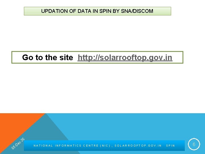 UPDATION OF DATA IN SPIN BY SNA/DISCOM Go to the site http: //solarrooftop. gov.