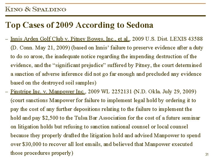 Top Cases of 2009 According to Sedona – Innis Arden Golf Club v. Pitney