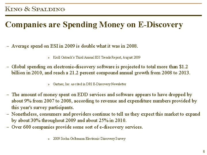 Companies are Spending Money on E-Discovery – Average spend on ESI in 2009 is