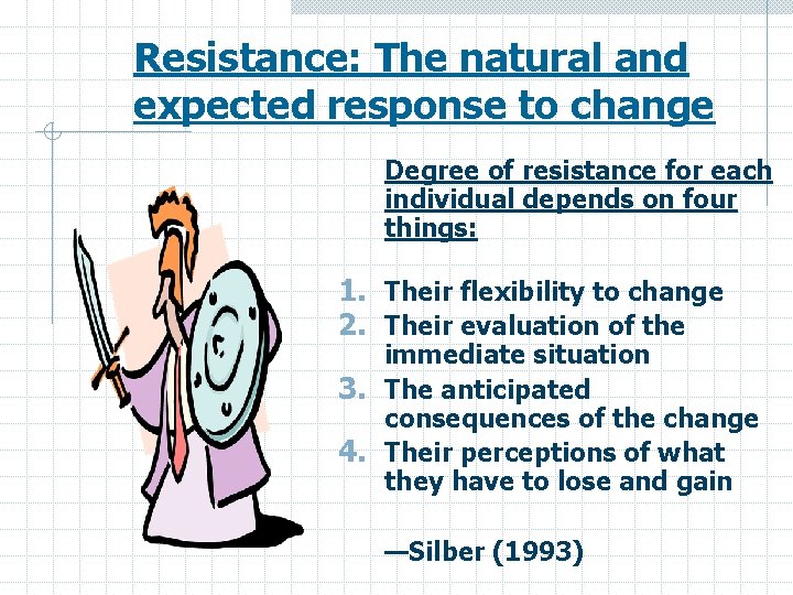 Resistance: The natural and expected response to change Degree of resistance for each individual